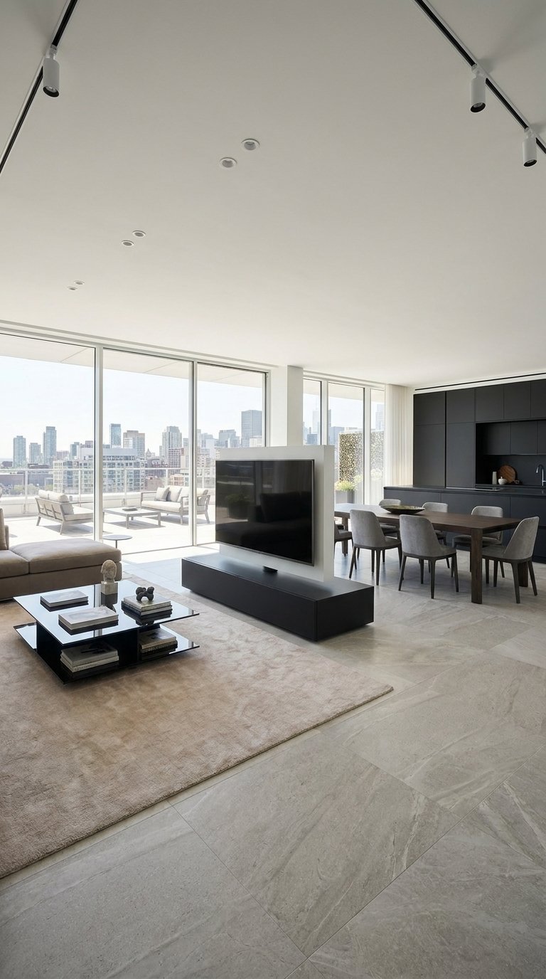 Roto in Schwarz im Penthouse mit Skyline