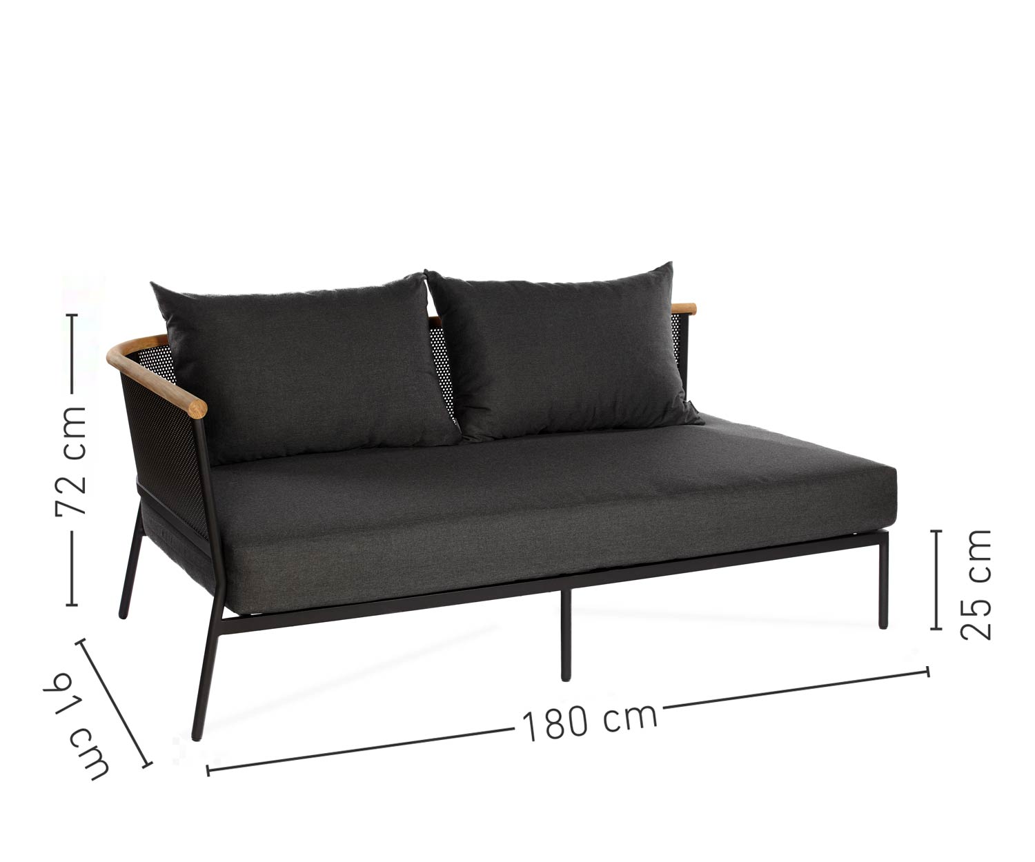 Oasiq Riad 1 Sitzer Ecksofa in Anthrazit und Teak Holz Armlehnen Oasiq Riad 1 Sitzer Ecksofa in Anthrazit und Teak Holz Armlehnen