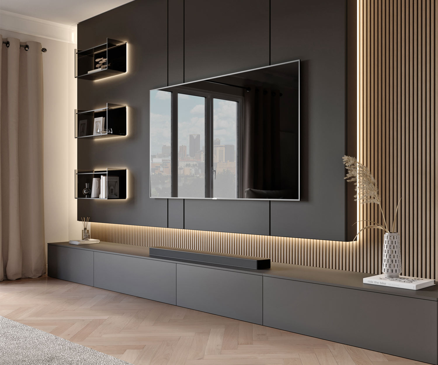 Design TV Design Lowboard Bodenstehend Matt Dunkelgrau lackiert Design TV Design Lowboard Bodenstehend Matt Dunkelgrau lackiert