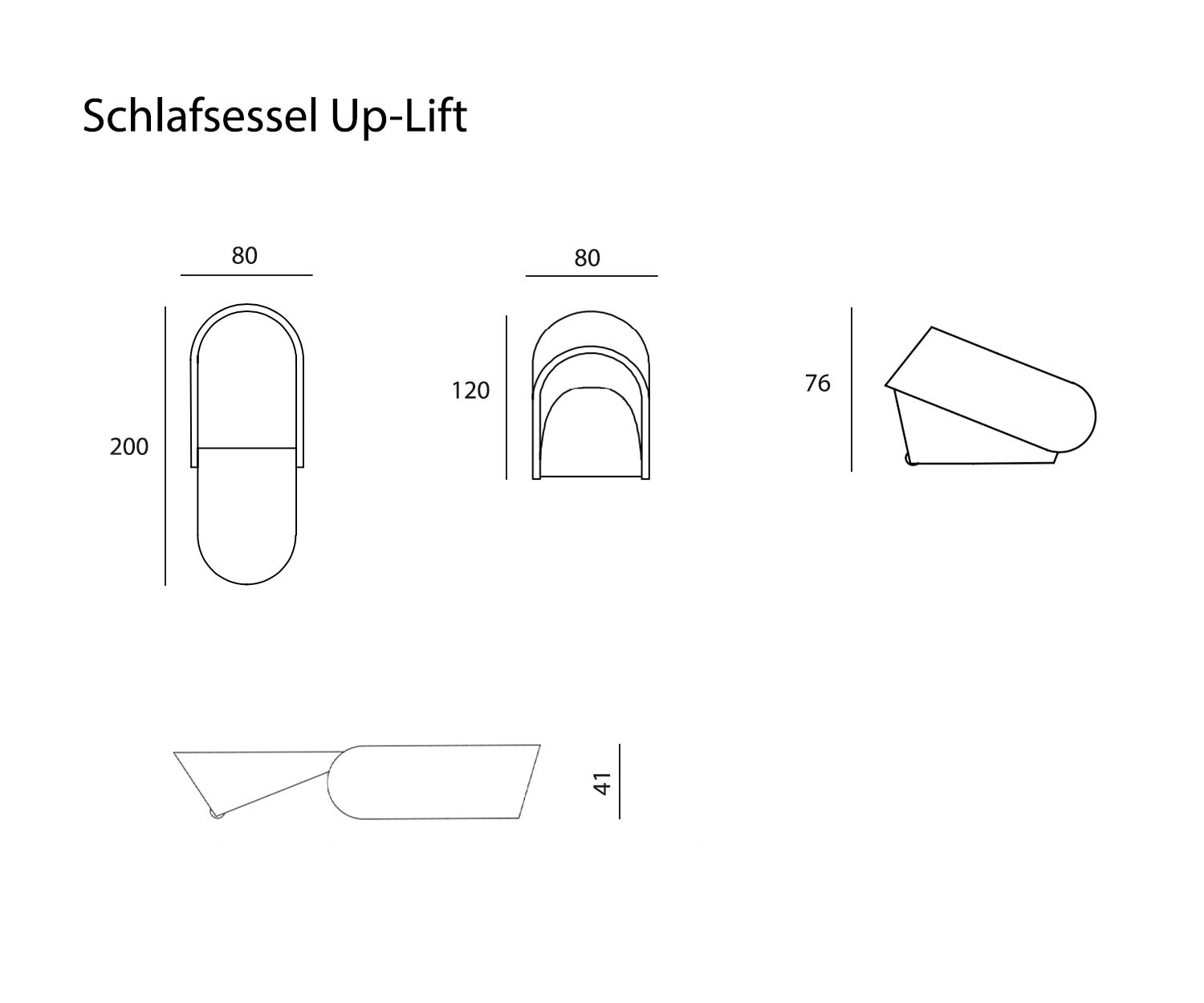 Skizze von Prostoria  Designer Relaxsessel Up Lift Maße Größen