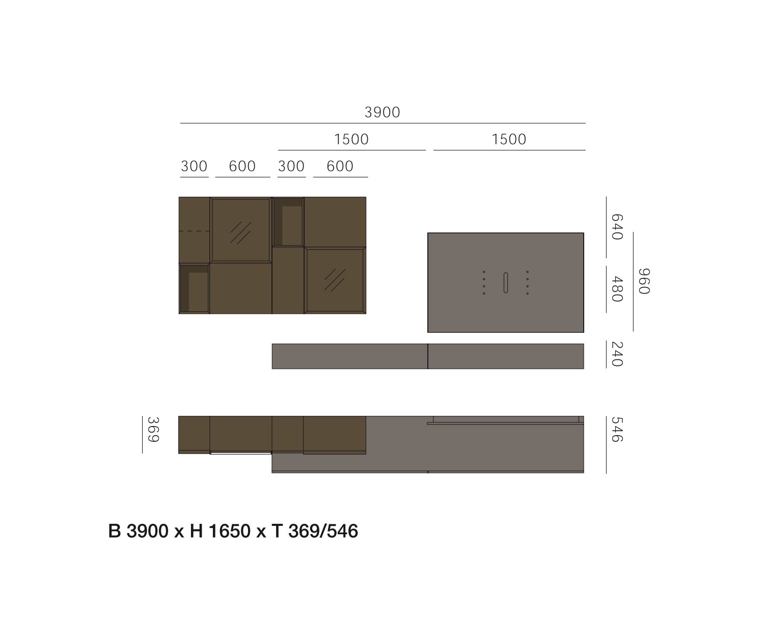 Livitalia Design Wohnwand C39 Skizze Maße Größen Größenangaben