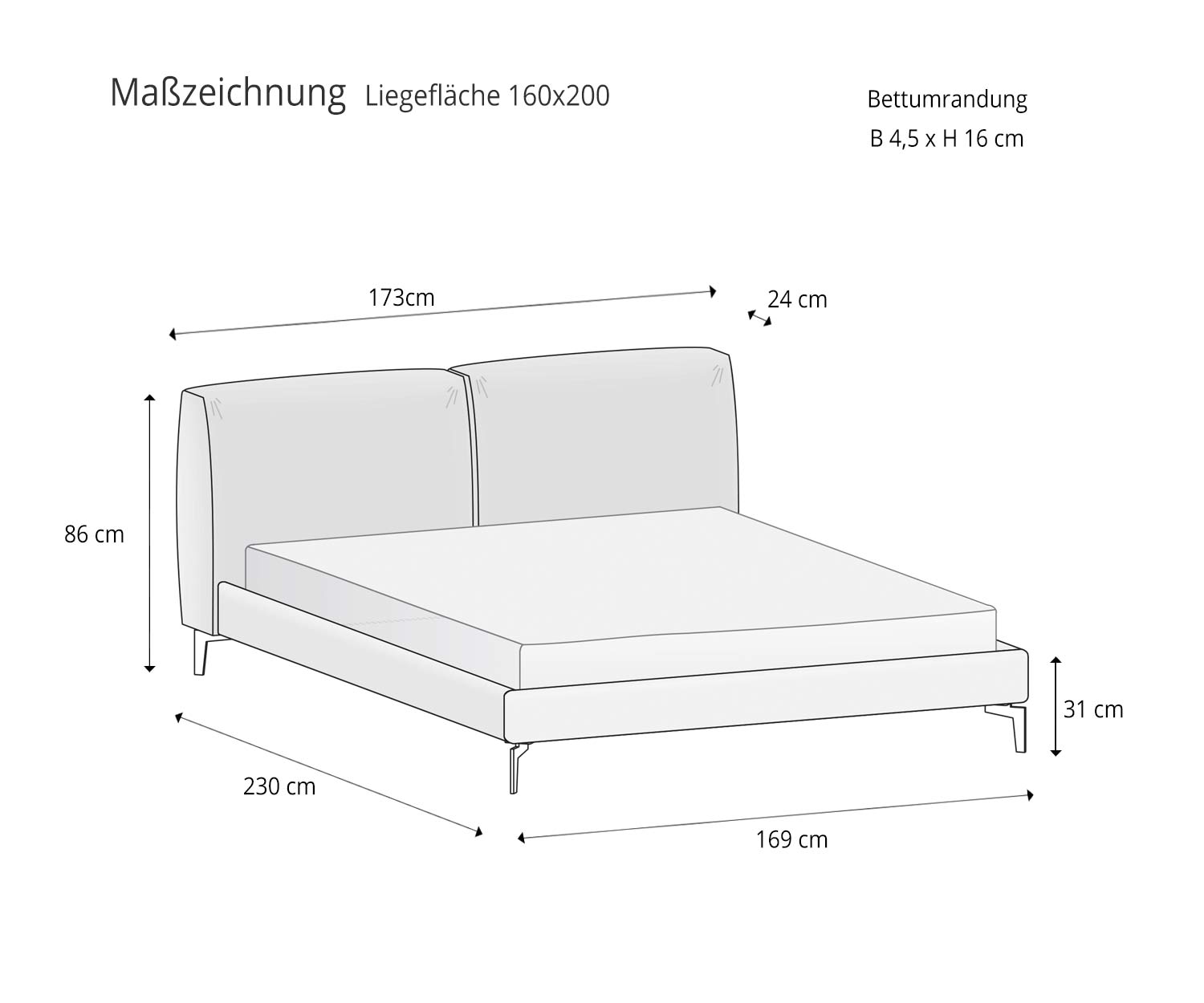 Margot Design Bett von Novamobili Skizze Maße Größen Liegefläche 160x200 Liegefläche Margot Design Bett von Novamobili Skizze Maße Größen Liegefläche 160x200 Liegefläche