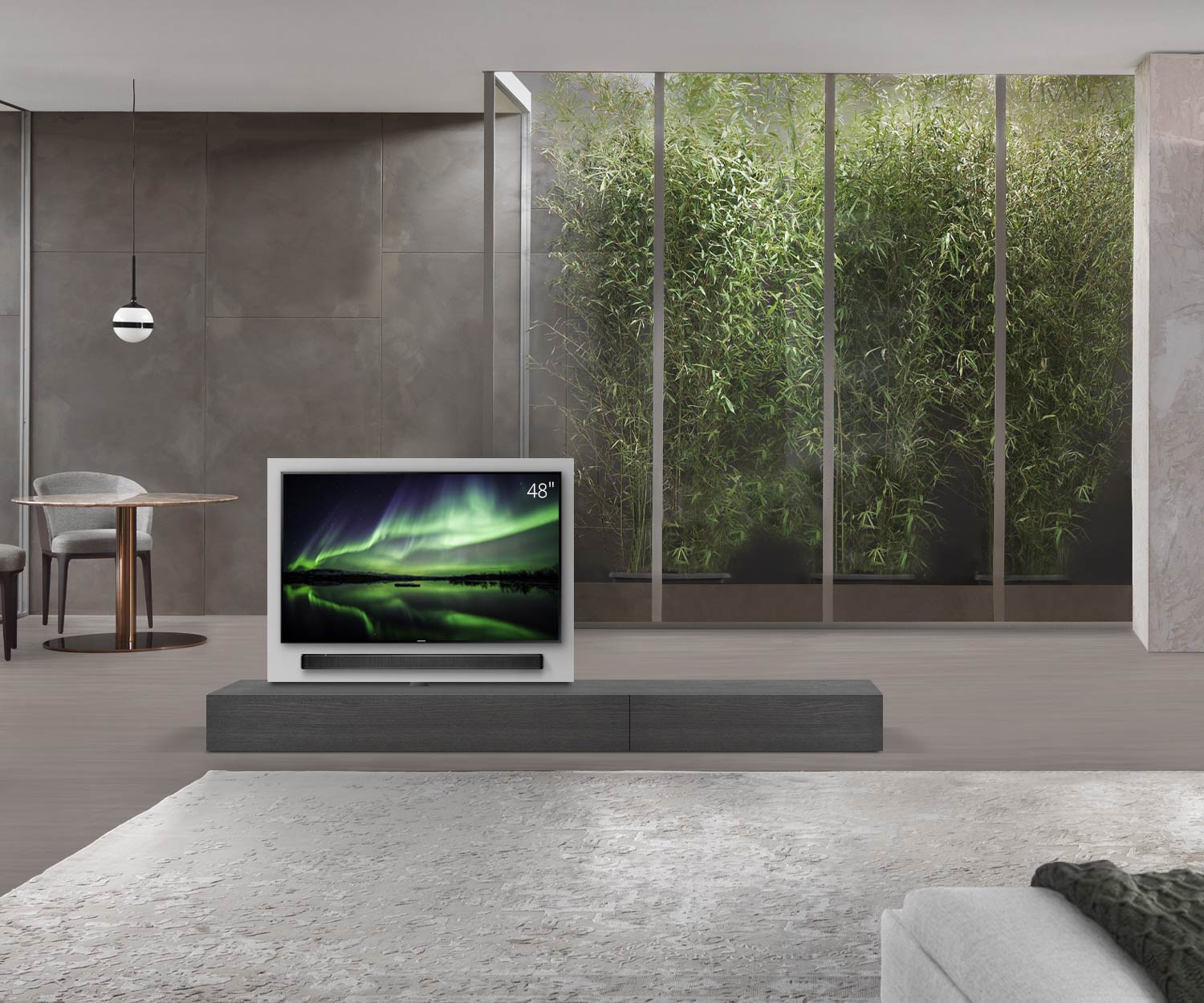 Livitalia Roto Design Lowboard Raumteiler mit drehbarem TV Paneel B150 50 H25 T47 EiGr B90re oBox Livitalia Roto Design Lowboard Raumteiler mit drehbarem TV Paneel B150 50 H25 T47 EiGr B90re oBox