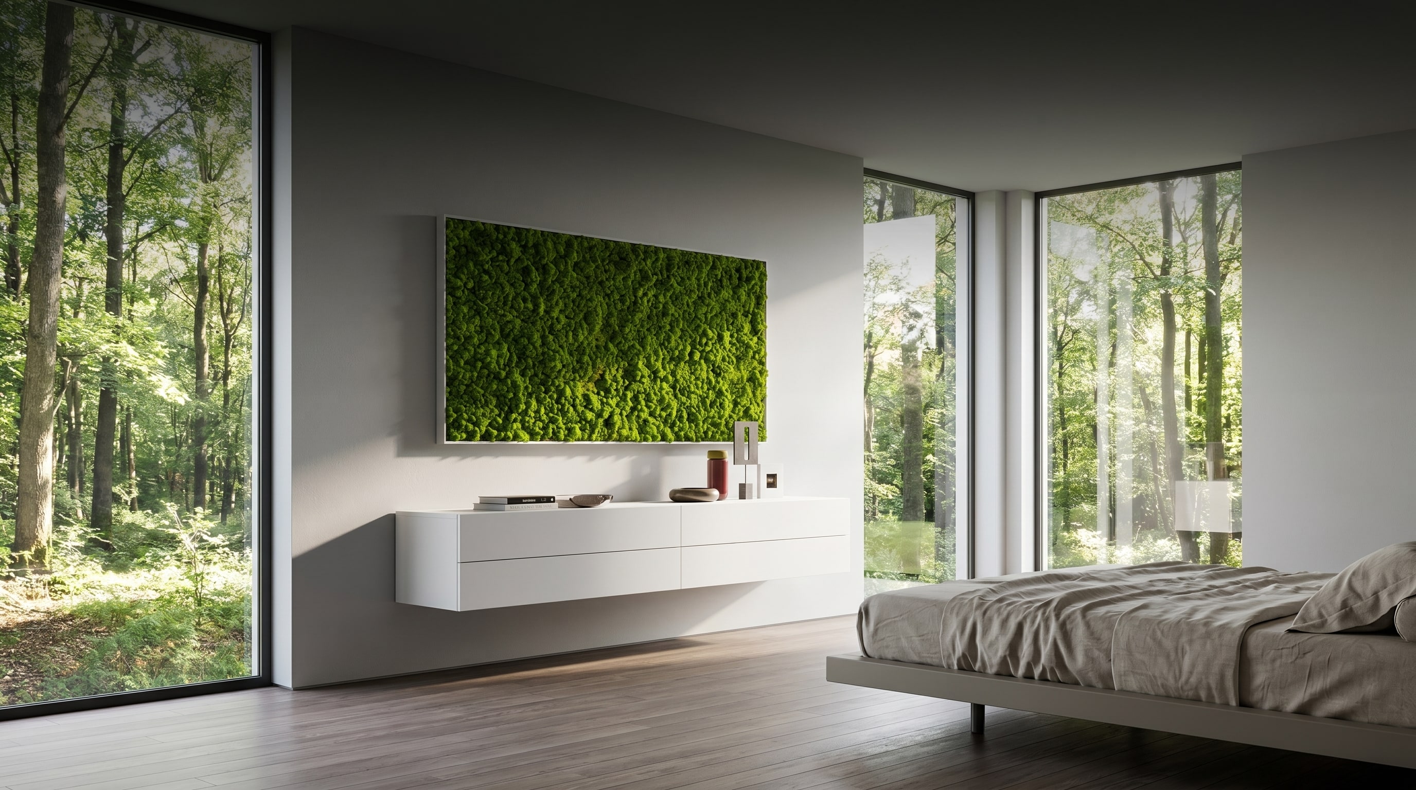 Schlafzimmer Einrichtungsideen: Moosbild über Kommode Schlafzimmer Einrichtungsideen: Moosbild über Kommode