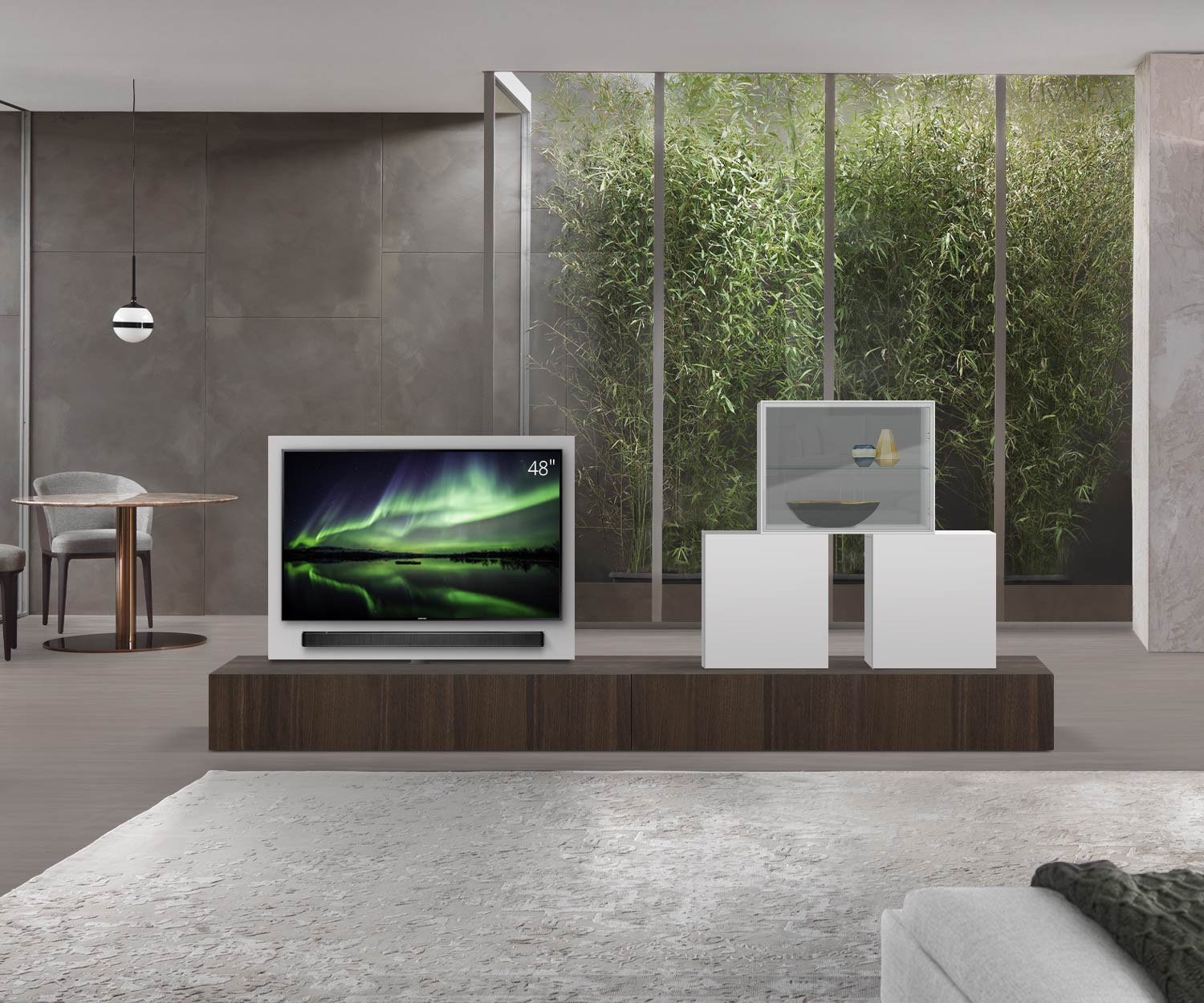 Livitalia Roto Design Lowboard Raumteiler mit drehbarem TV Paneel B150 50 H33 T56 EiBr B150re mBox