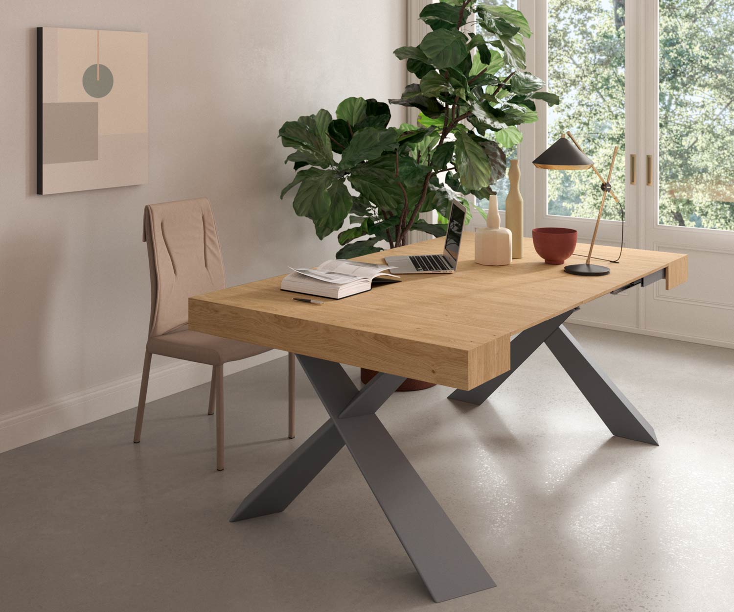 Ozzio_Konsole T024 mit Metall Beinen Eiche Hell Ozzio_Konsole T024 mit Metall Beinen Eiche Hell