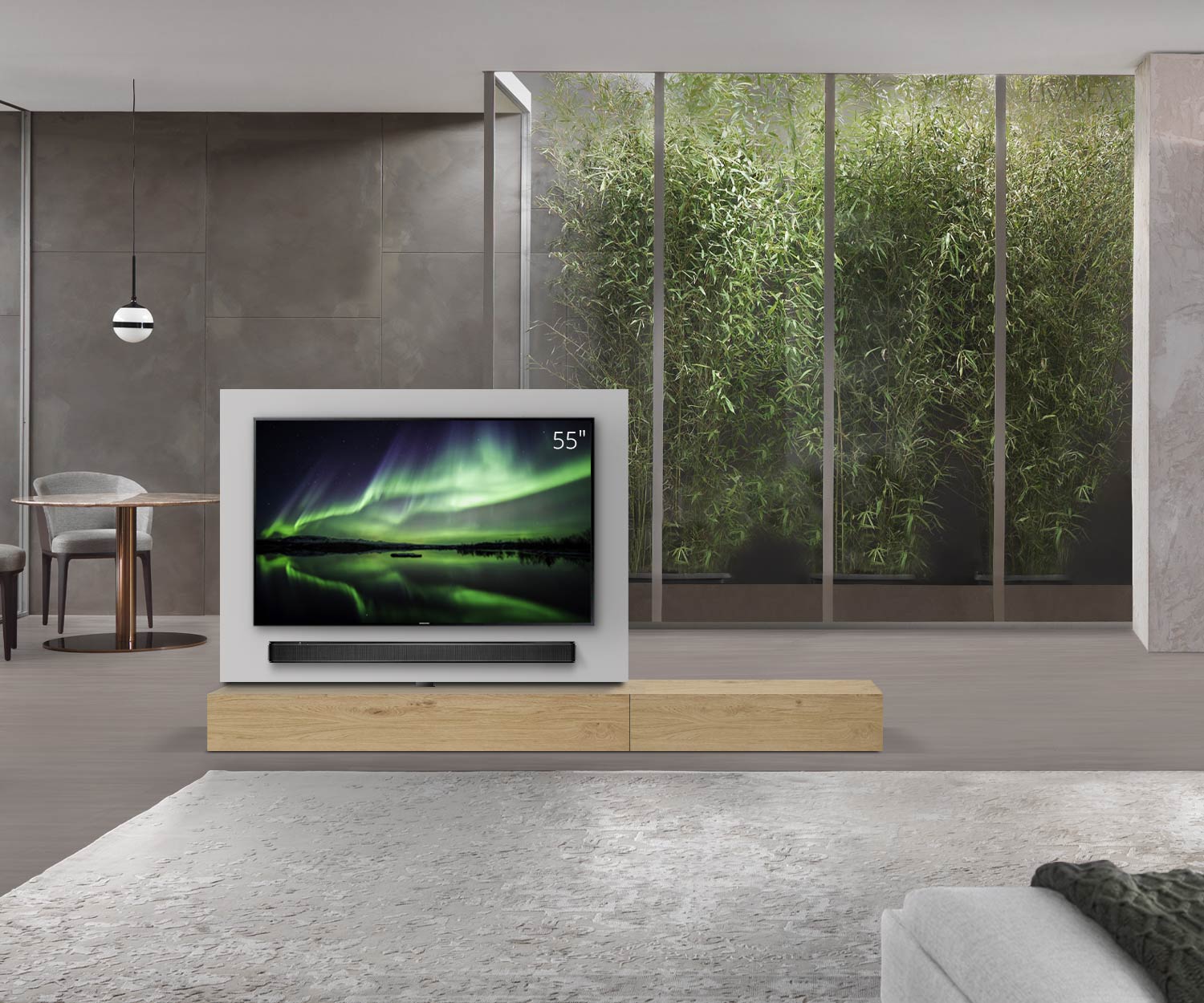 Livitalia Roto Design Lowboard Raumteiler mit drehbarem TV Paneel B150 65 H25 T47 EiHe B90re oBox