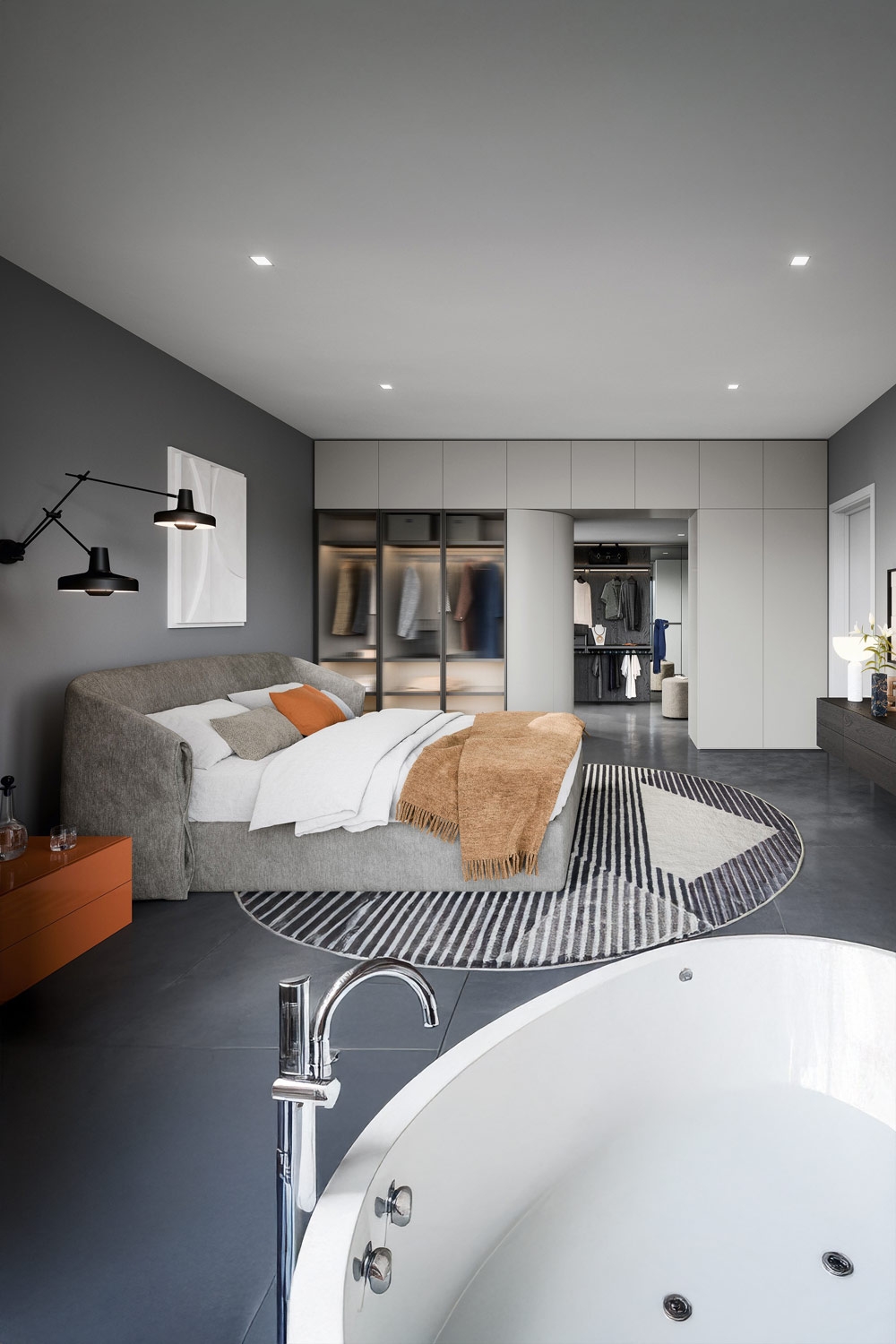 geraeumiges-schlafzimmer-mit-markantem-polsterbett-extravaganten-schraenken-und-whirlpool