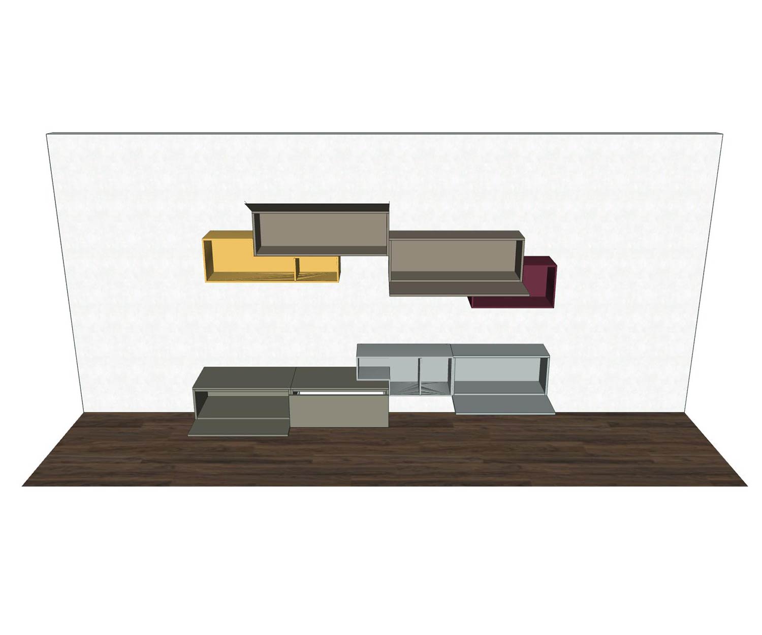 Livitalia Tetris Design Wohnwand C19 mit Türen und Elementen offen