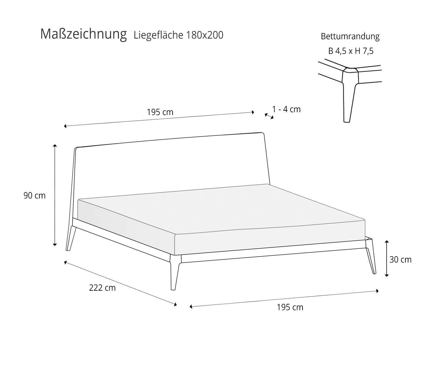 Größenangaben Skizze Novamobili Designer Bett Siri 180x200 Liegefläche Matratze Größenangaben Skizze Novamobili Designer Bett Siri 180x200 Liegefläche Matratze