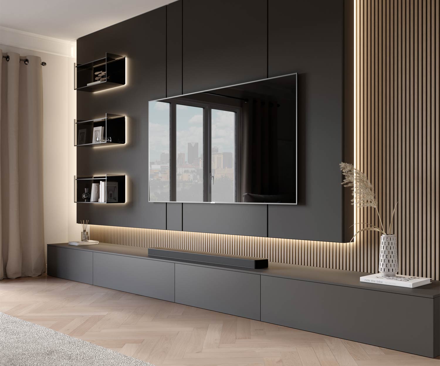 Livitalia Luxus Design TV Wohnwand C100 Livitalia Wohnwand C100