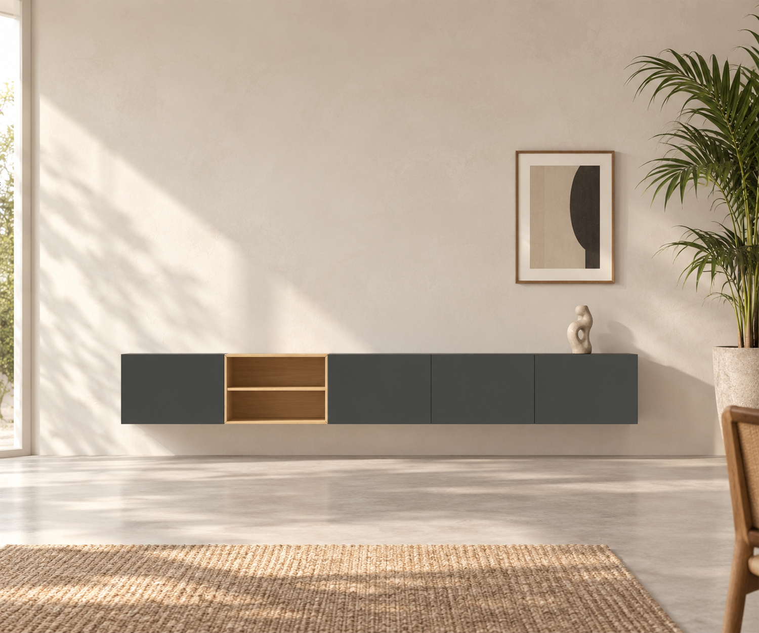 Livitalia Box 18 Wand Sideboard 300 cm – Matt Dunkelgrau + Eiche Hell Livitalia Box 18 Wand Sideboard 300 cm – Matt Dunkelgrau + Eiche Hell