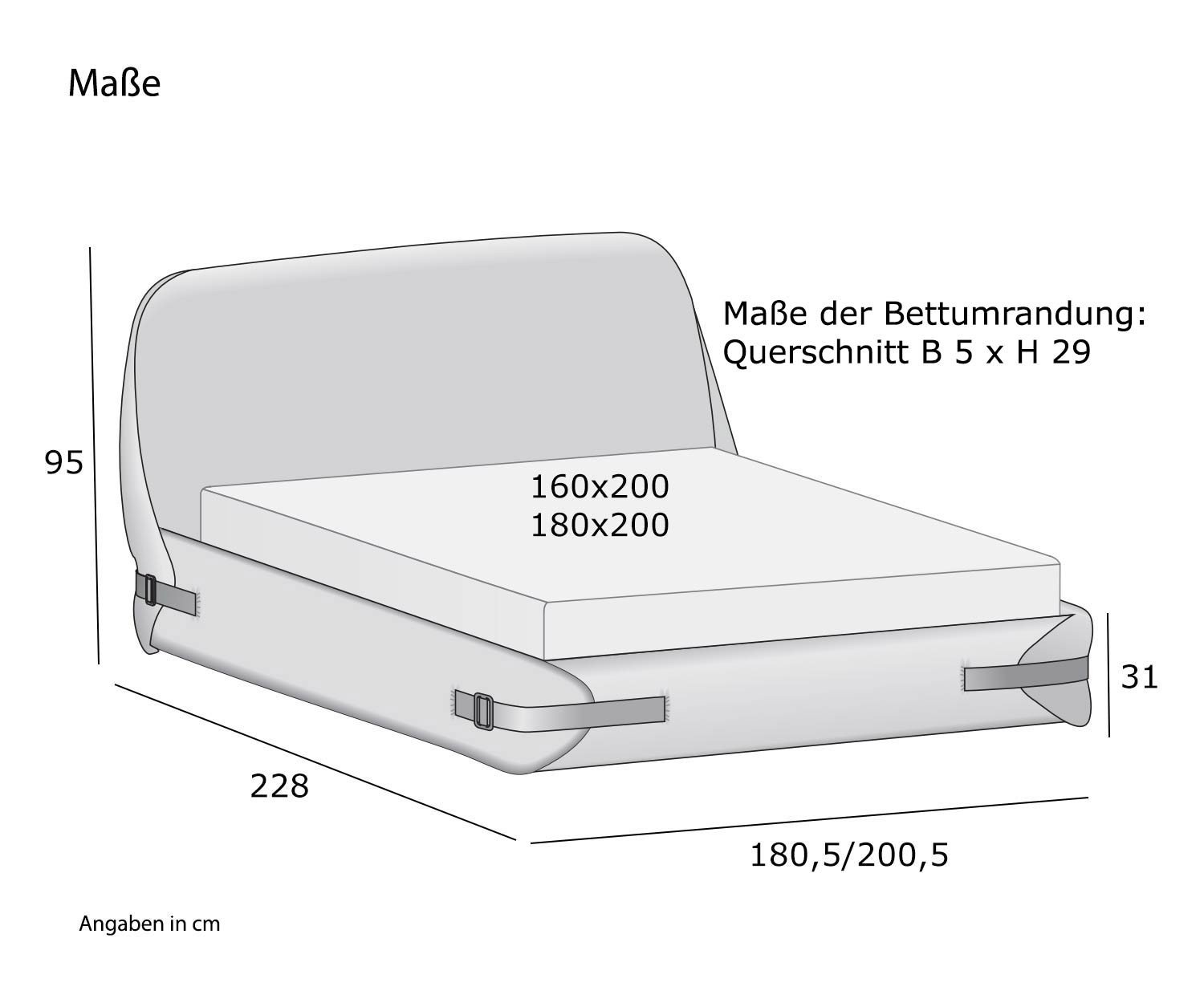 Designer Bett Tape von Novamobili Skizze Maße Größen Größenangaben Designer Bett Tape von Novamobili Skizze Maße Größen Größenangaben