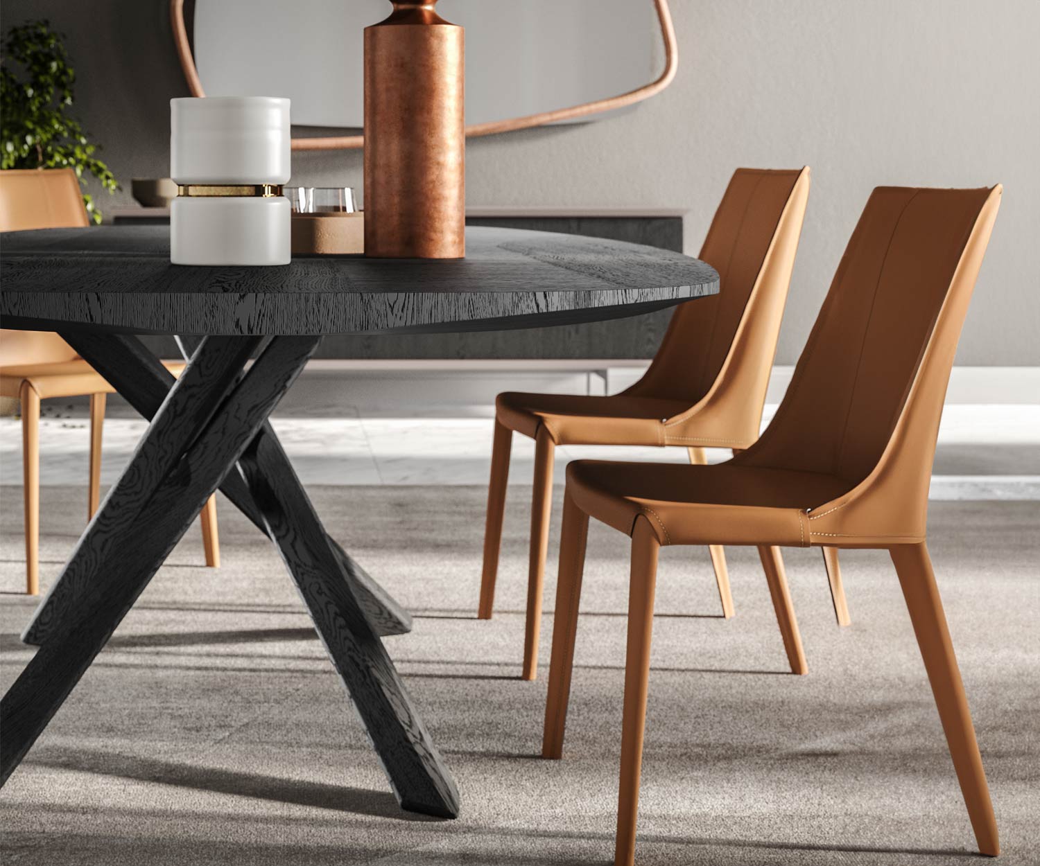 Ozzio_Arizona Fisso T257 Esstisch mit runden Ecken Eiche Carbone Schwarz Ozzio_Arizona Fisso T257 Esstisch mit runden Ecken Eiche Carbone Schwarz