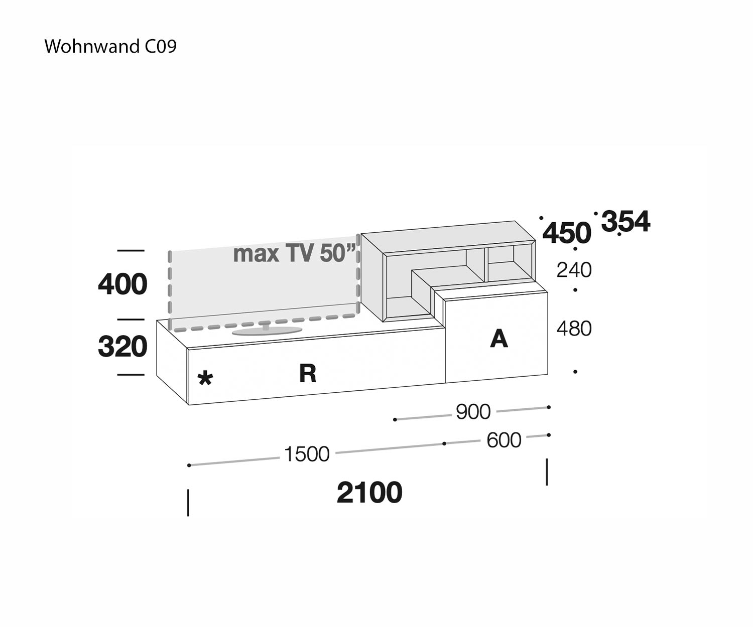Livitalia Wohnwand C09 Skizze Maße Größen Größenangaben Livitalia Wohnwand C09 Skizze Maße Größen Größenangaben