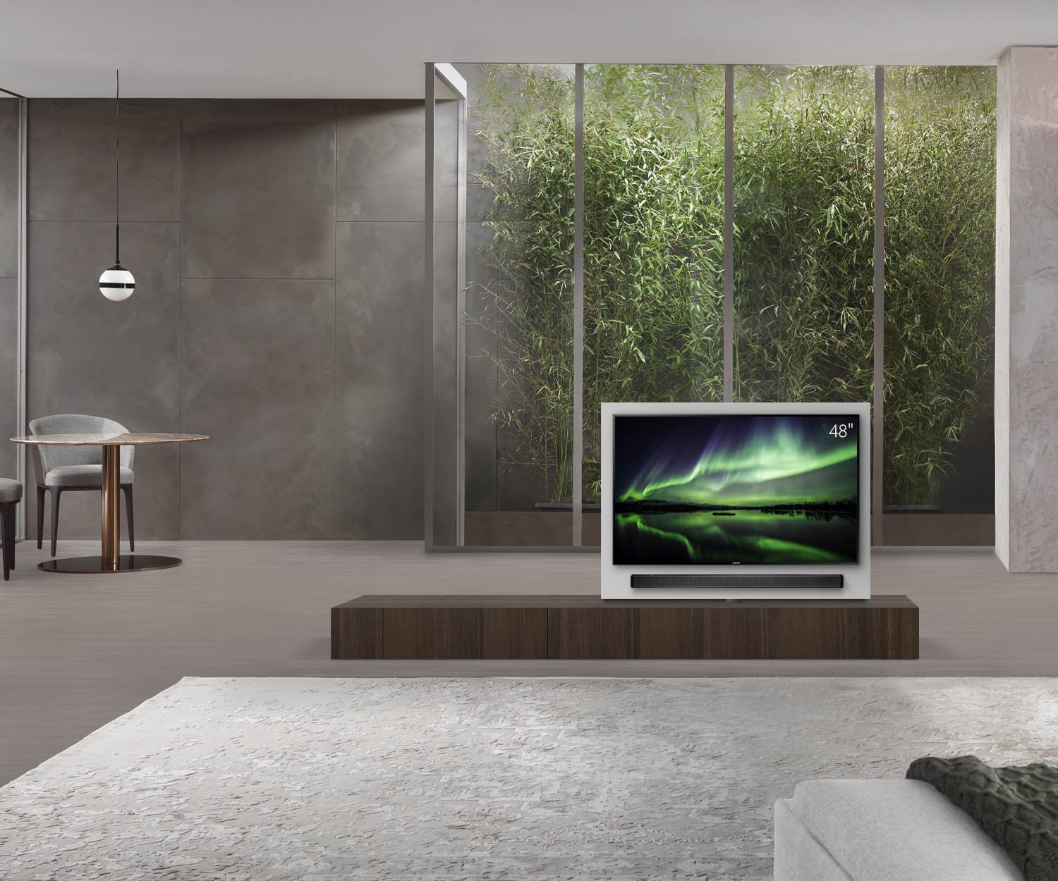 Livitalia Roto Design Lowboard Raumteiler mit drehbarem TV Paneel B150 50 H25 T47 EiBr B90li oBox