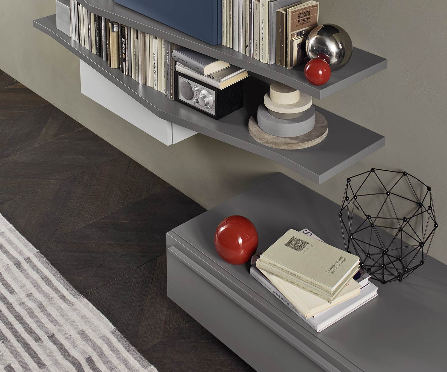 Moderne Livitalia Design Wohnwand C61 in Grau Matt lackiert Moderne Livitalia Design Wohnwand C61 in Grau Matt lackiert