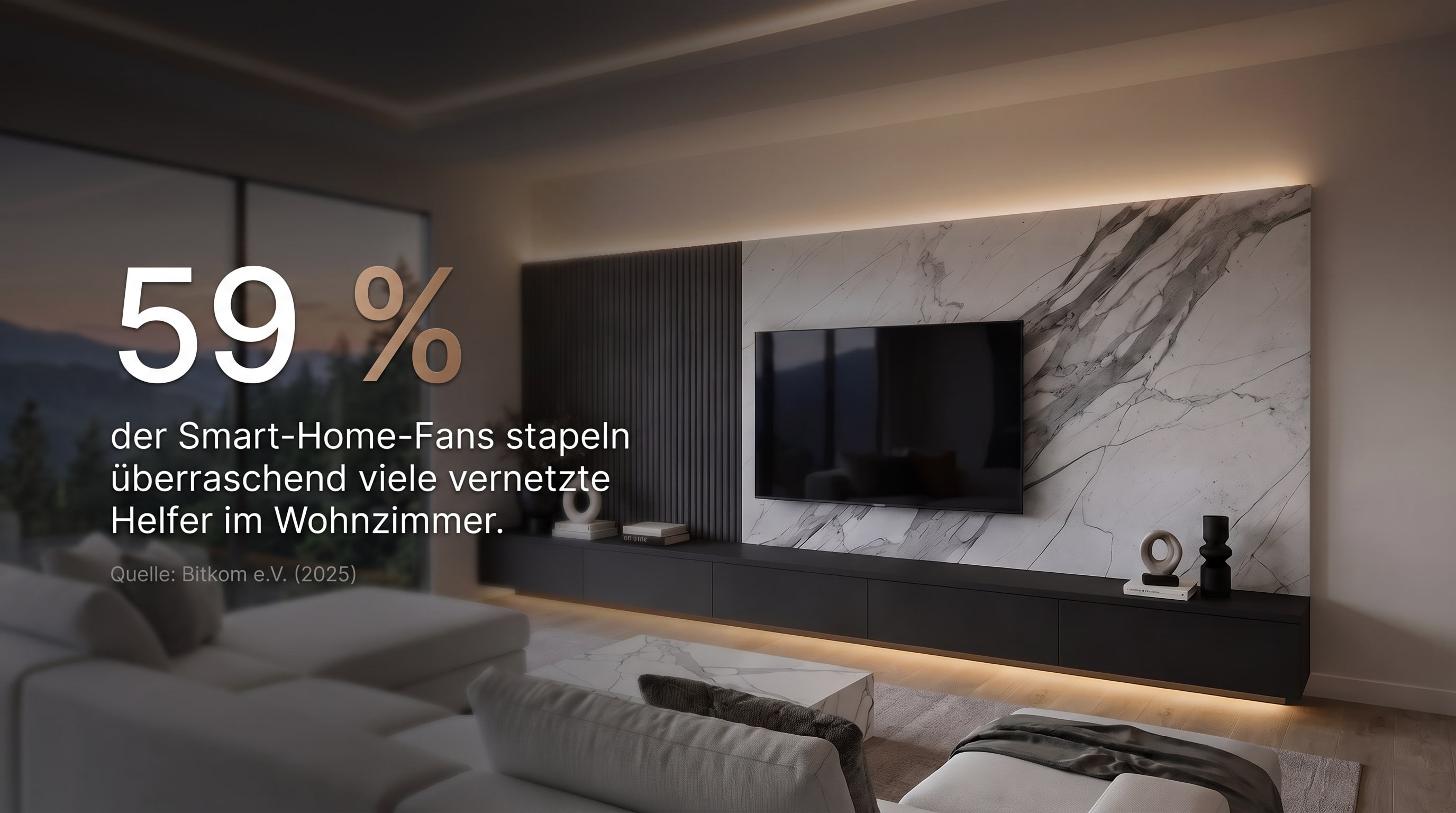 59 % – der Smart-Home-Fans stapeln überraschend viele vernetzte Helfer im Wohnzimmer.