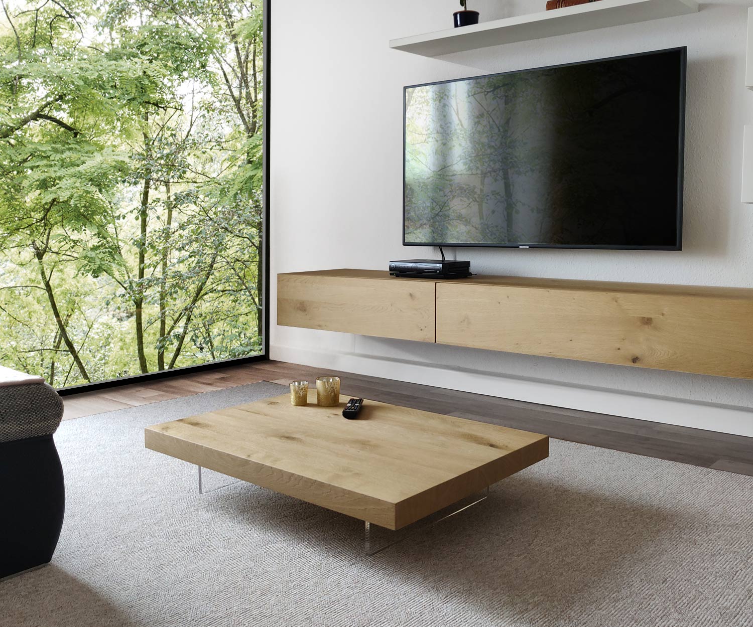 Hochwertiger flacher Livitalia Design Couchtisch Low mit transparenten Füßen Hochwertiger flacher Livitalia Design Couchtisch Low mit transparenten Füßen