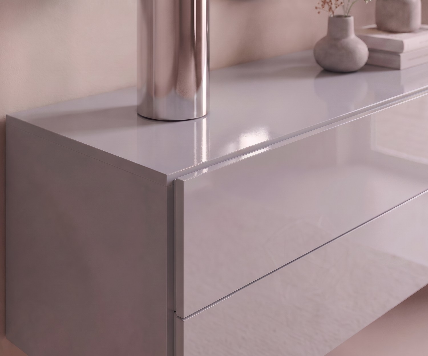 Hängekommode Easy in Hochglanz-Hellgrau Hängekommode Easy von Novamobili für Stauraum im Schlafzimmer, Hochglanz-Hellgrau im modernen italienischen Design.