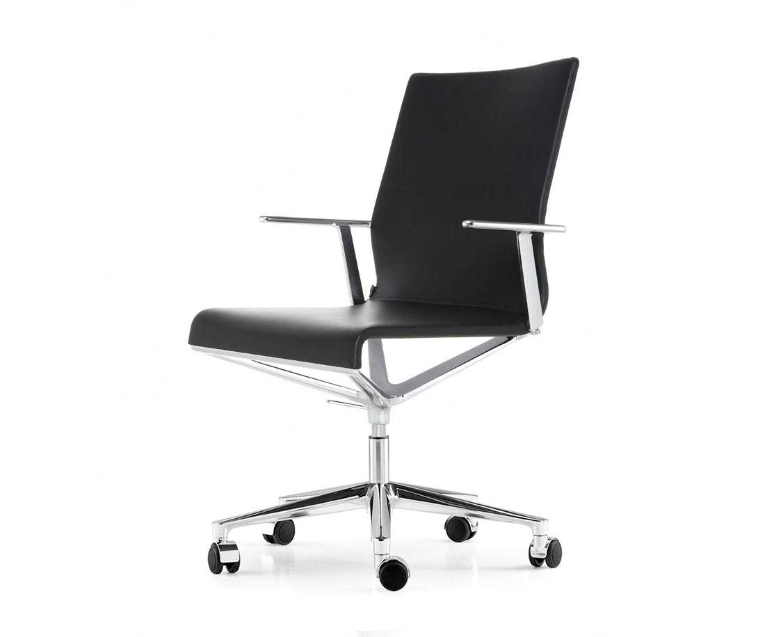 Design Bürostuhl Aluminium ICF Stick ETK Chair Schwarz Leder mit Rollen Design Bürostuhl Aluminium ICF Stick ETK Chair Schwarz Leder mit Rollen