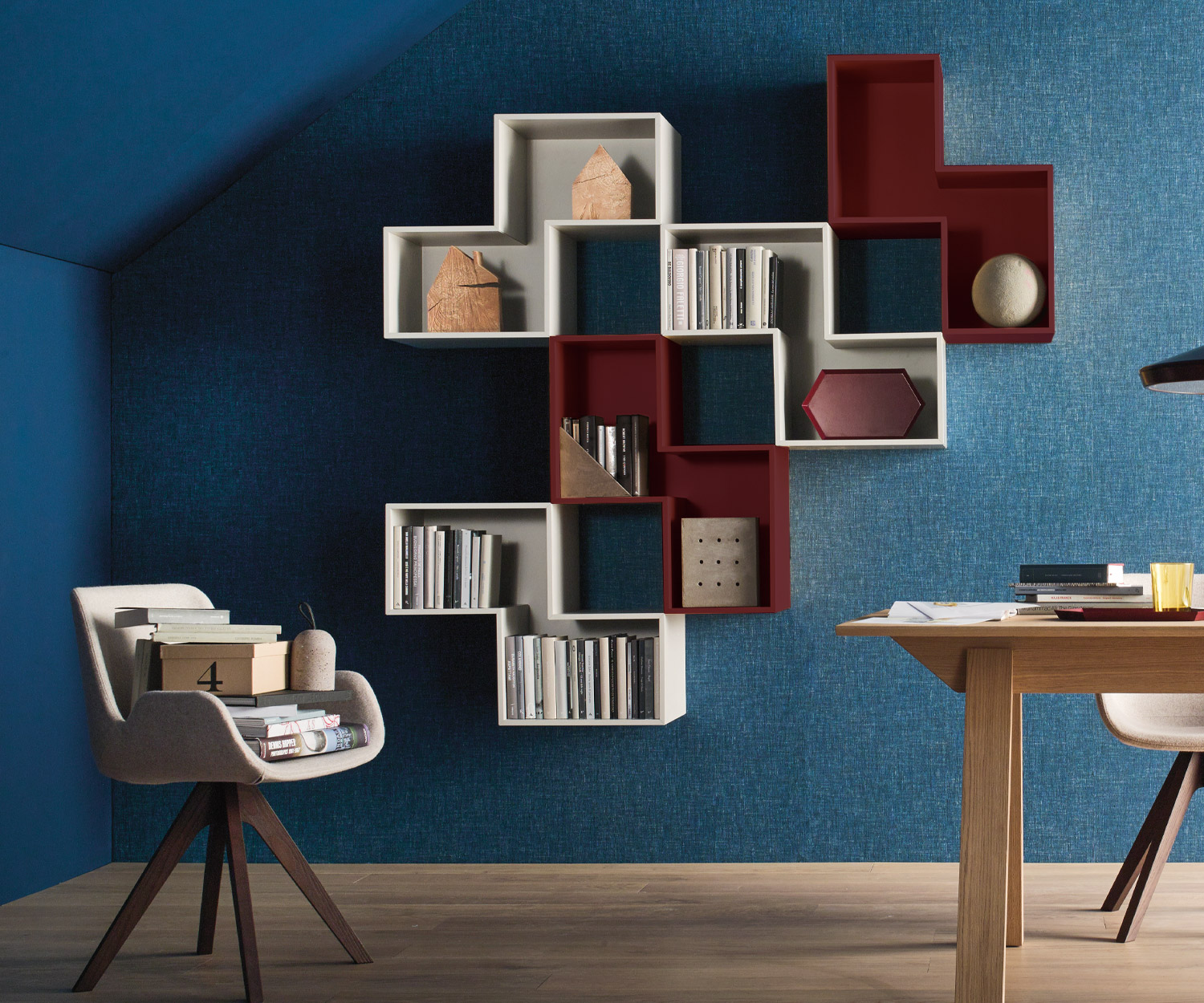 Exklusives offenes Livitalia Design Wandregal Tetris im Wohnzimmer Exklusives offenes Livitalia Design Wandregal Tetris im Wohnzimmer