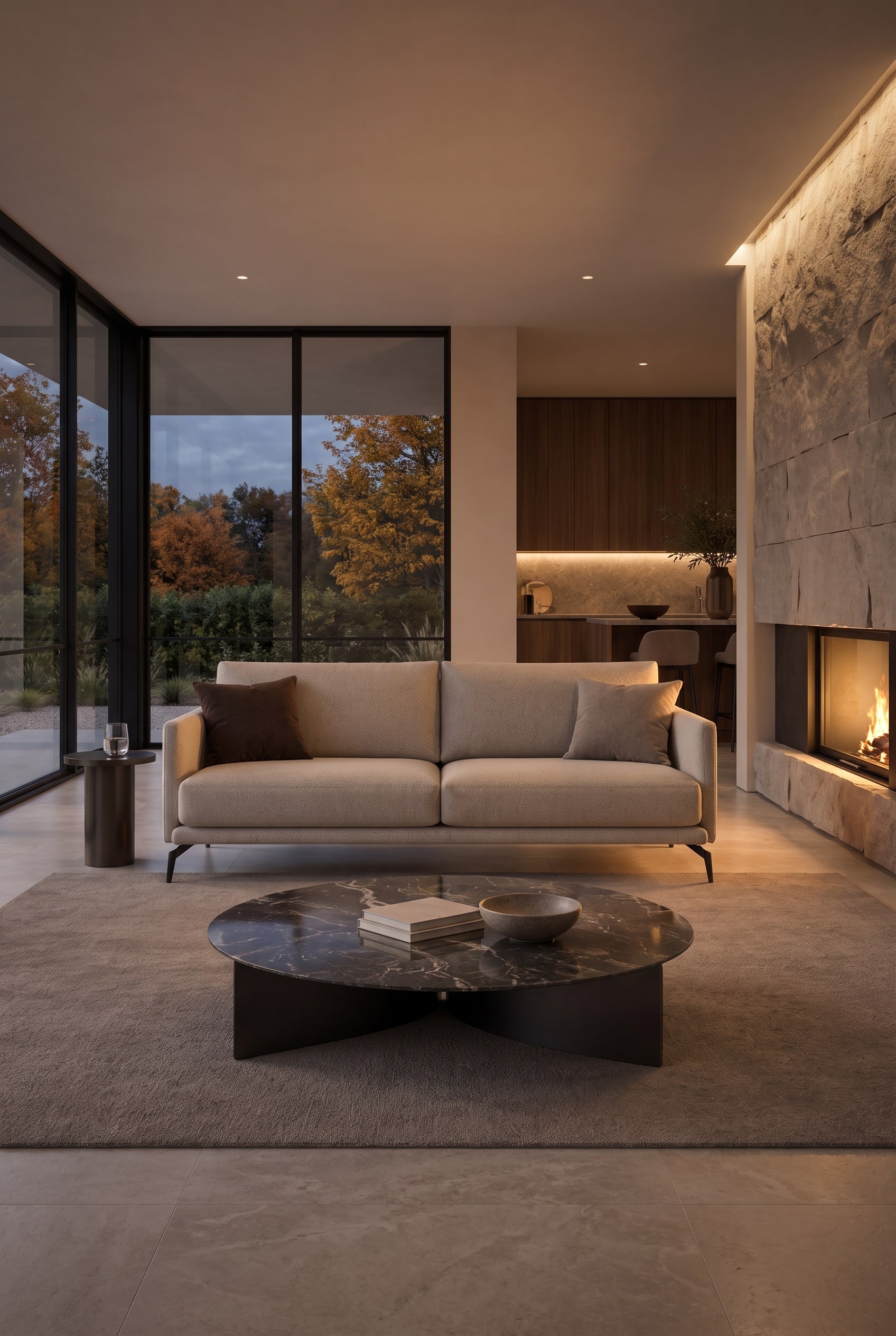 Livitalia Sofa Lisbora im modernen Wohnzimmer mit gro&szlig;en Fensterfronten