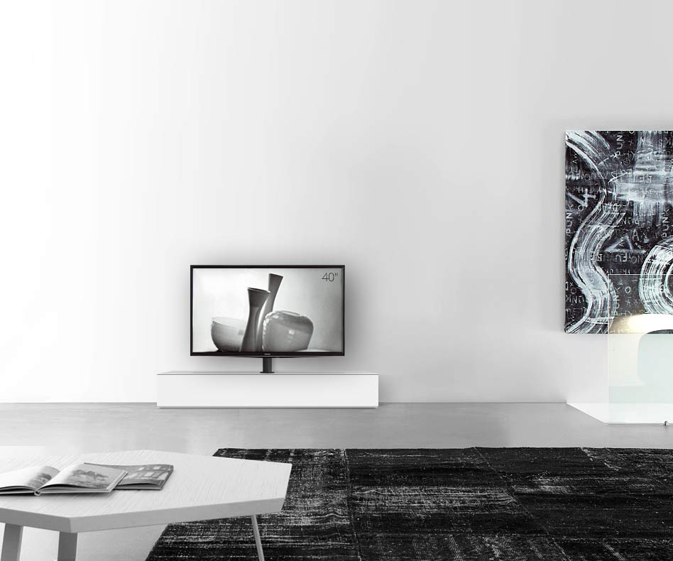 Design Lowboard Konfigurator mit TV Halterung Boden Breite 150 25,5 54,6 mitte matt weiss