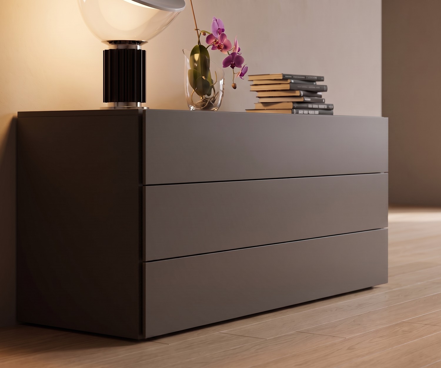Moderne Design Kommode Easy mit 3 Schubladen Easy Design Kommode von Novamobili mit 3 Schubladen in Weiß, minimalistisches Sideboard fürs Schlafzimmer