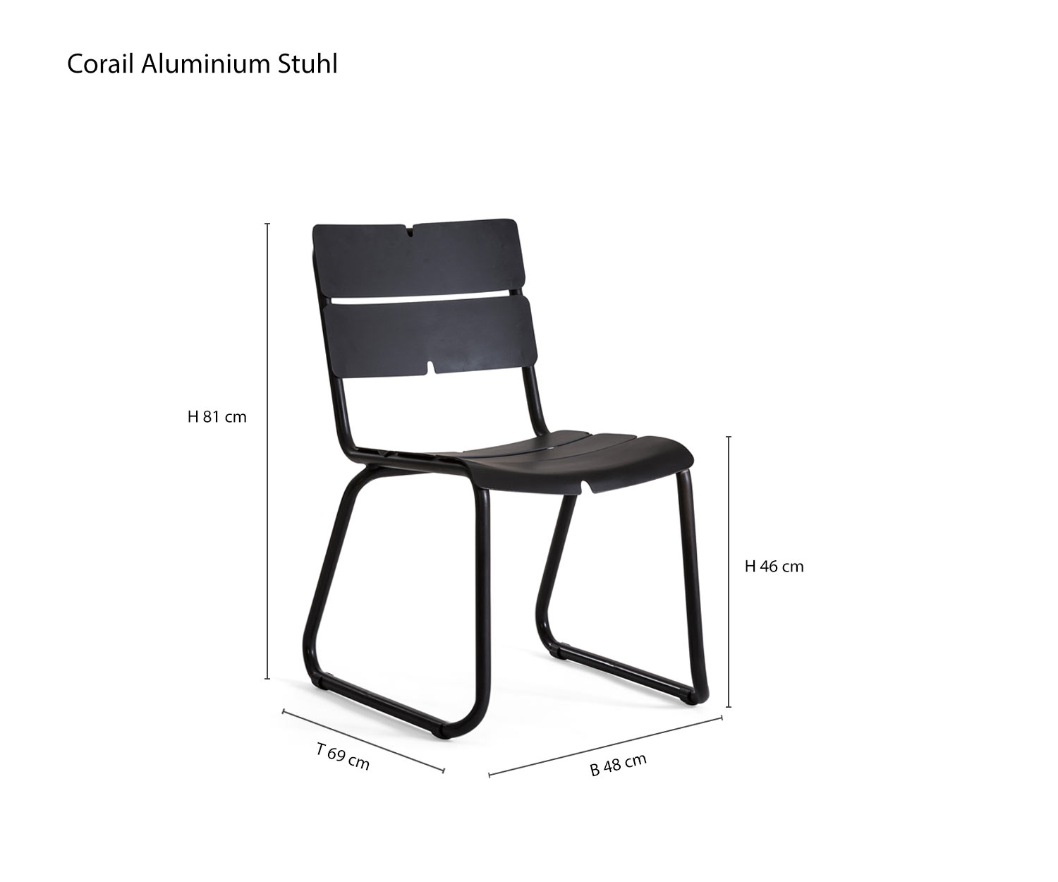 Designer Balkonstuhl Corail von Oasiq Größen Größenangaben Skizze Maße