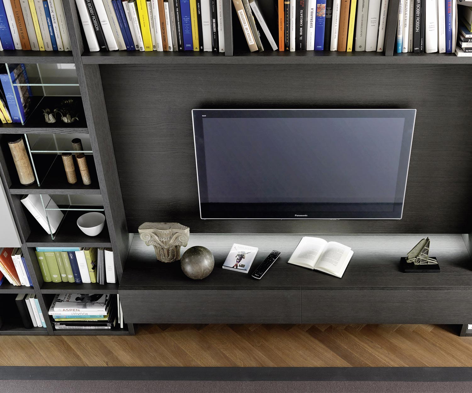 Modernes Design Bücherregal C54 mit TV Modul Eiche Grau Modernes Design Bücherregal C54 mit TV Modul Eiche Grau
