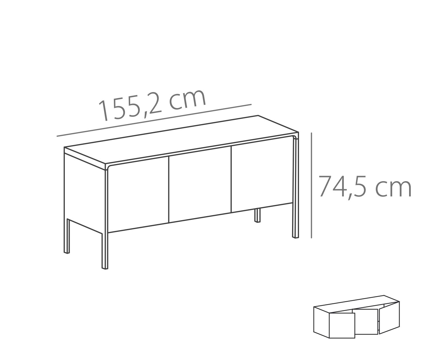Punt Sideboard Tactile Tactile Eiche Weiß Tactile B 155 3 Türen Skizze