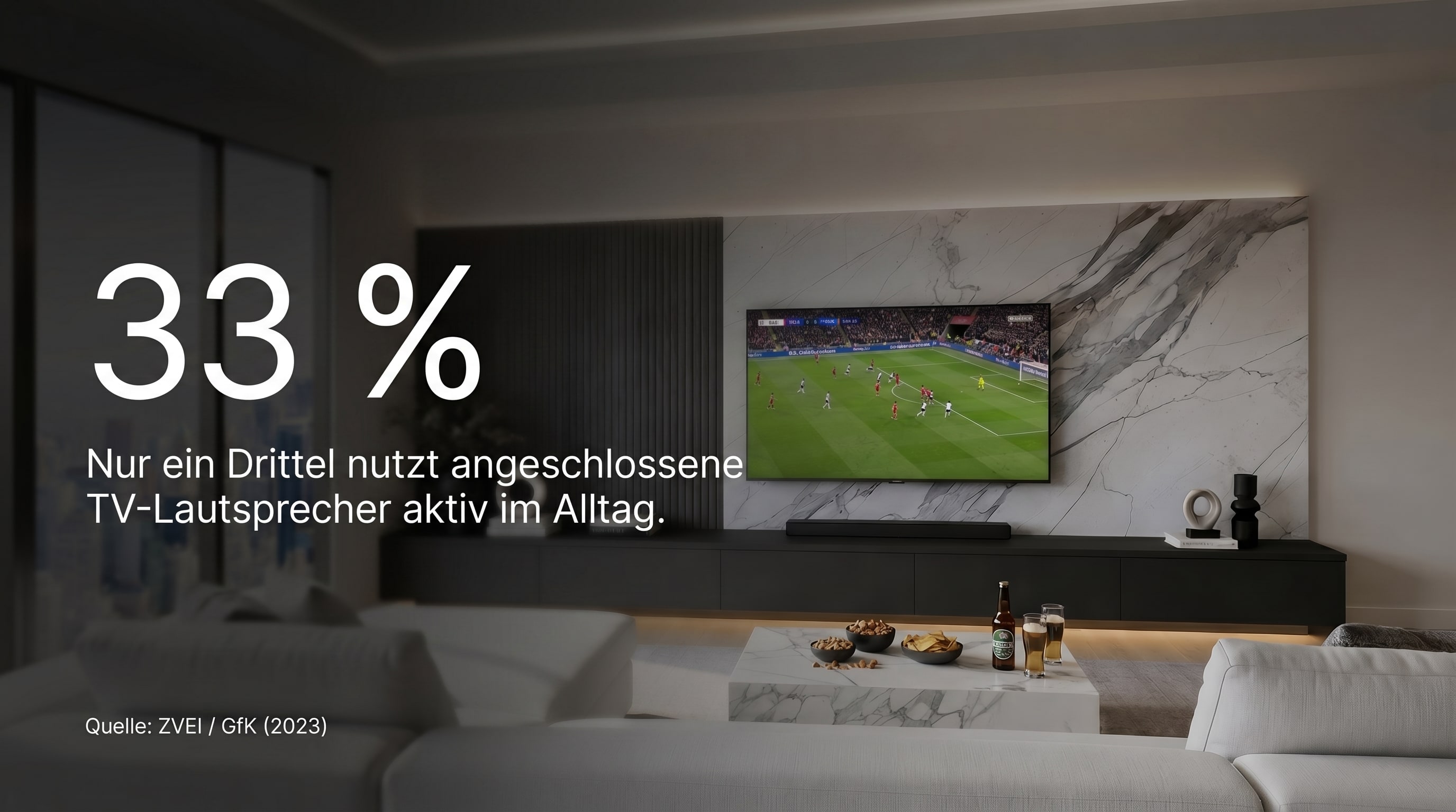 33 % – Nur ein Drittel nutzt angeschlossene TV-Lautsprecher aktiv im Alltag.