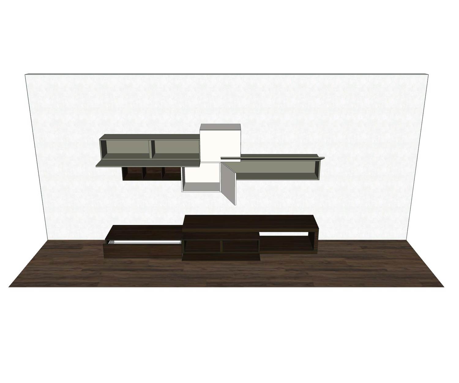 Hochwertige Design Wohnwand C31 mit offenen Elemente in farbiger Markierung Hochwertige Design Wohnwand C31 mit offenen Elemente in farbiger Markierung