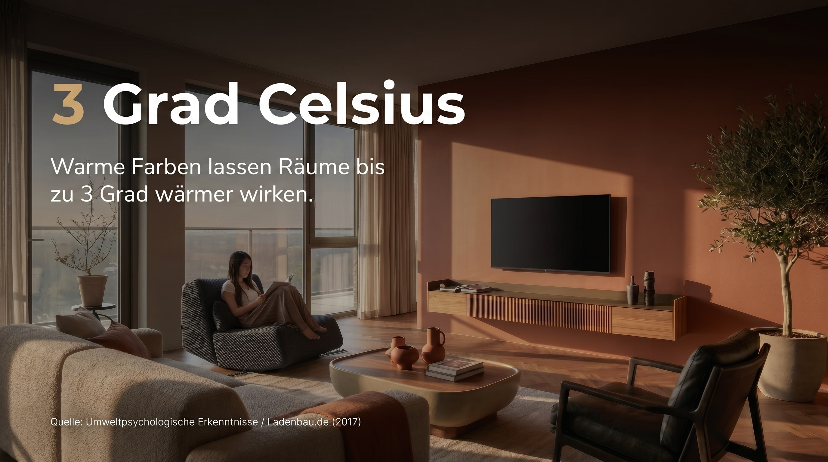 3 Grad Celsius &ndash; Warme Farben lassen R&auml;ume bis zu 3 Grad w&auml;rmer wirken.