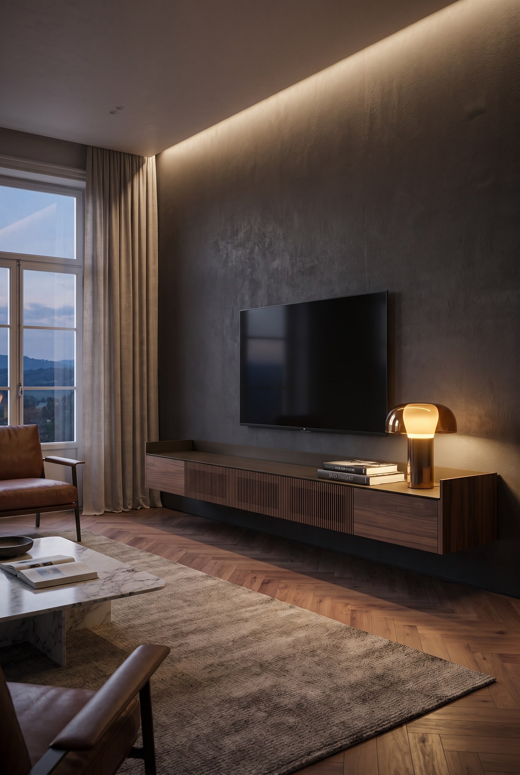 Wohnzimmer TV Board Holz Nussbaum Modern