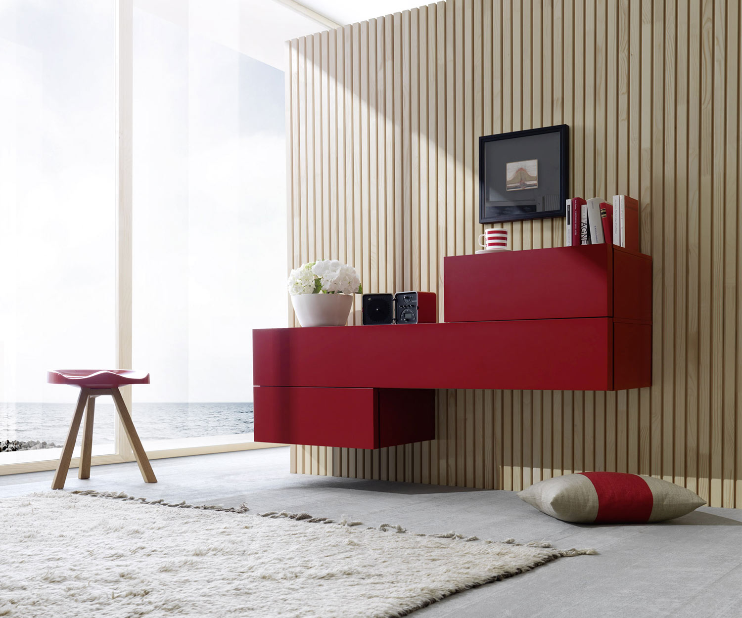 Exklusive Livitalia Valeo Design Wandkommode in Rot Exklusive Livitalia Valeo Design Wandkommode in Rot