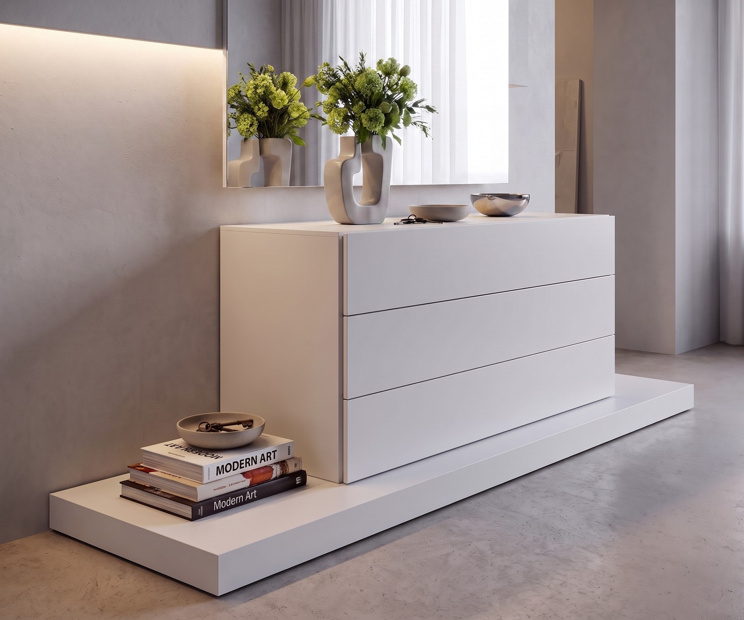 Easy Design Kommode von Novamobili mit 3 Schubladen in Weiß, minimalistisches Sideboard fürs Schlafzimmer