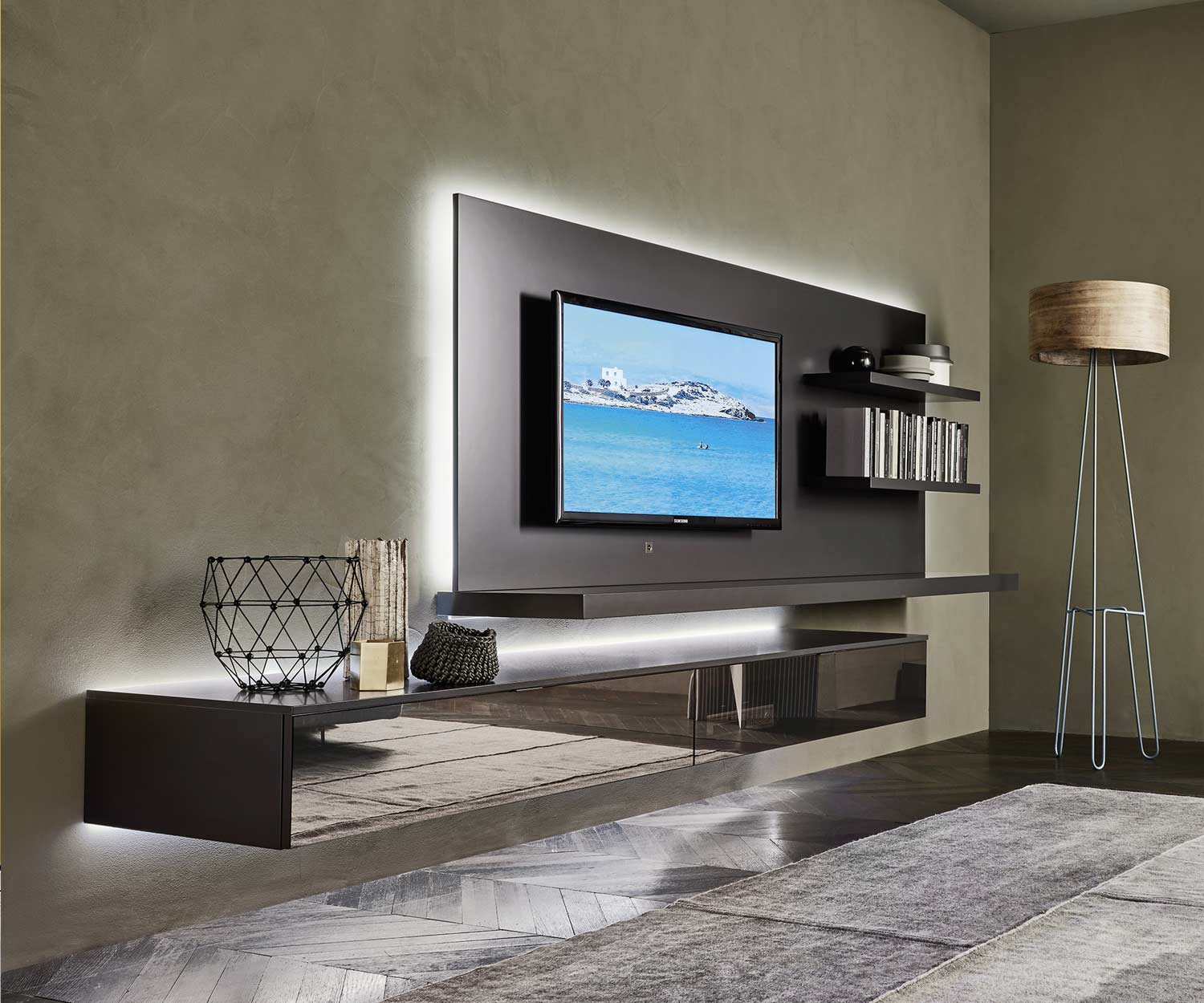 Exklusives Livitalia TV Design Wandpaneel in Dunkelgrau Matt Exklusives Livitalia TV Design Wandpaneel in Dunkelgrau Matt