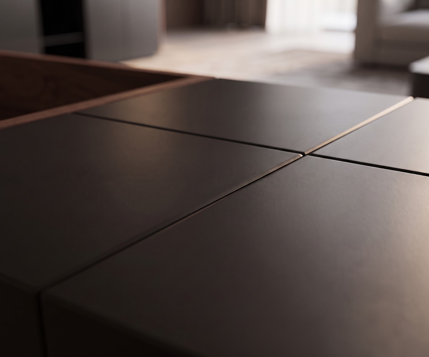 Sideboard MOS-I-KO 003 A von al2 im Wohnzimmer mit matter dunkler Lackierung im modernen Retro-Stil.