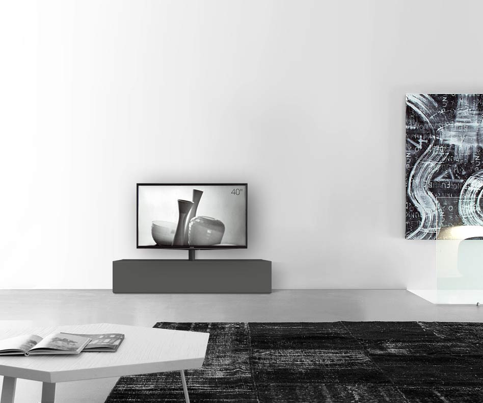 Design Lowboard Konfigurator mit TV Halterung Boden Breite 150 33,5 45 mitte matt dunkelgrau