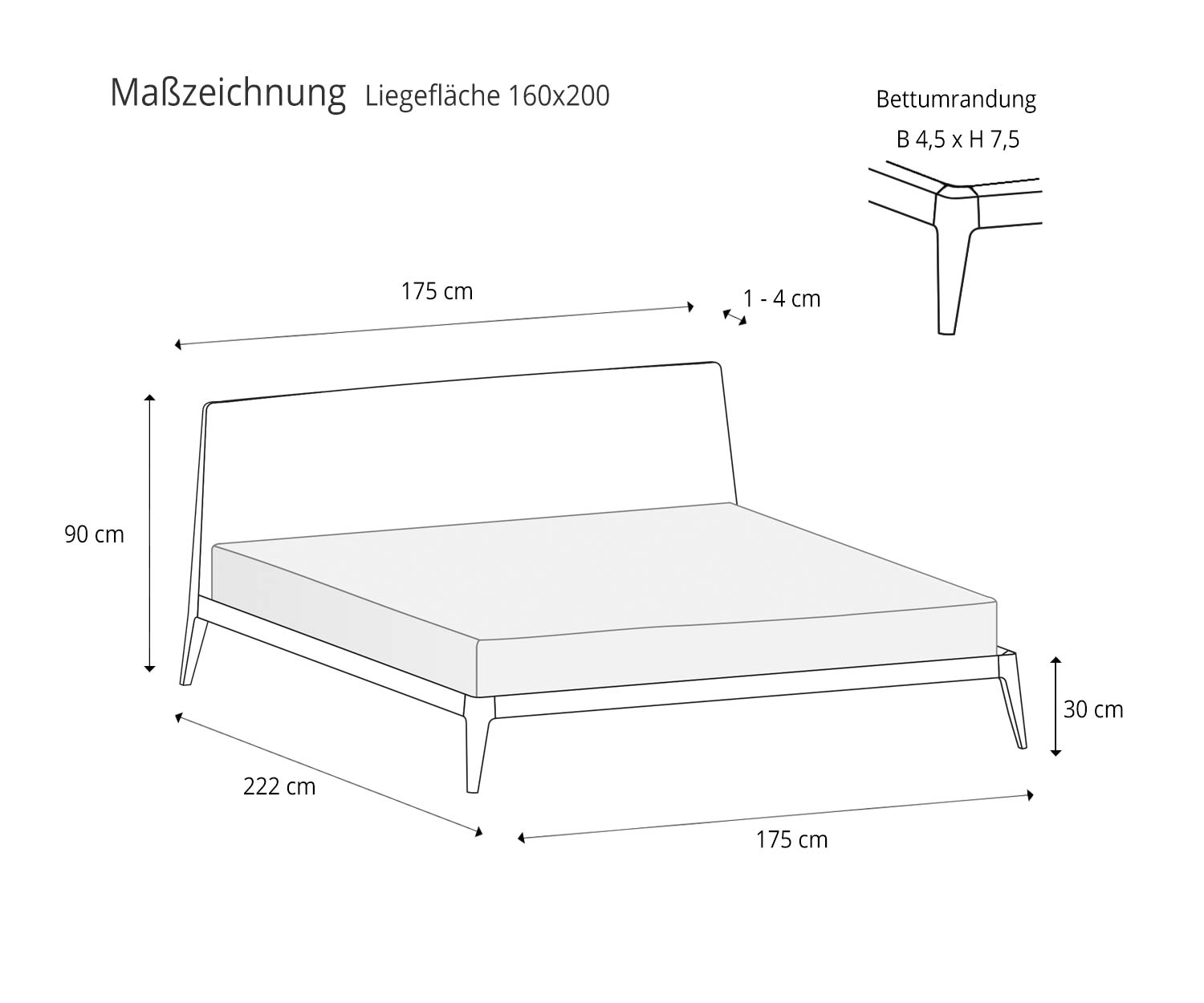 Novamobili Siri Design Bett Skizze Maße Größen Liegefläche 160x200 Novamobili Siri Design Bett Skizze Maße Größen Liegefläche 160x200
