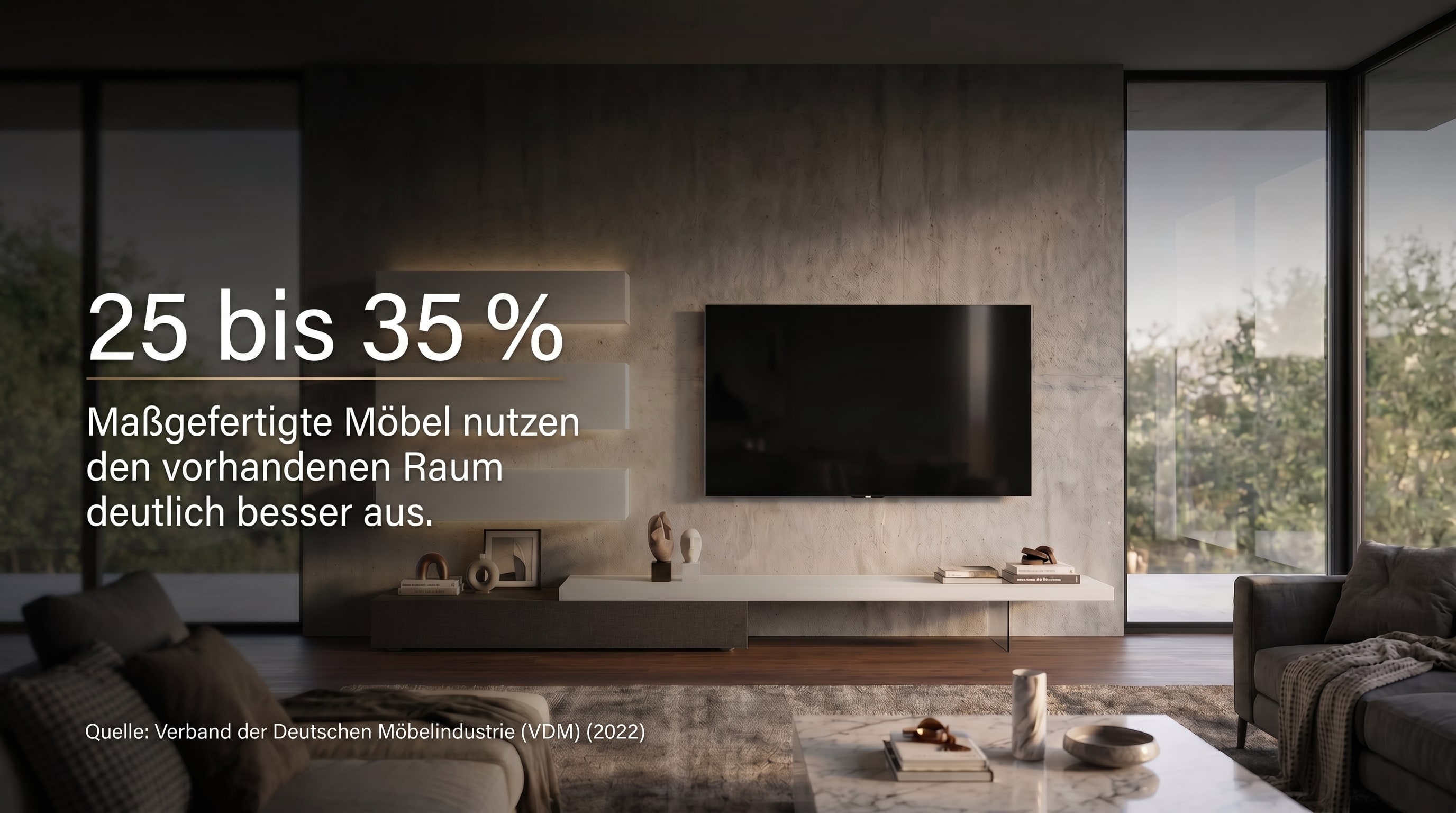 25 bis 35 % &ndash; Ma&szlig;gefertigte M&ouml;bel nutzen den vorhandenen Raum deutlich besser aus.