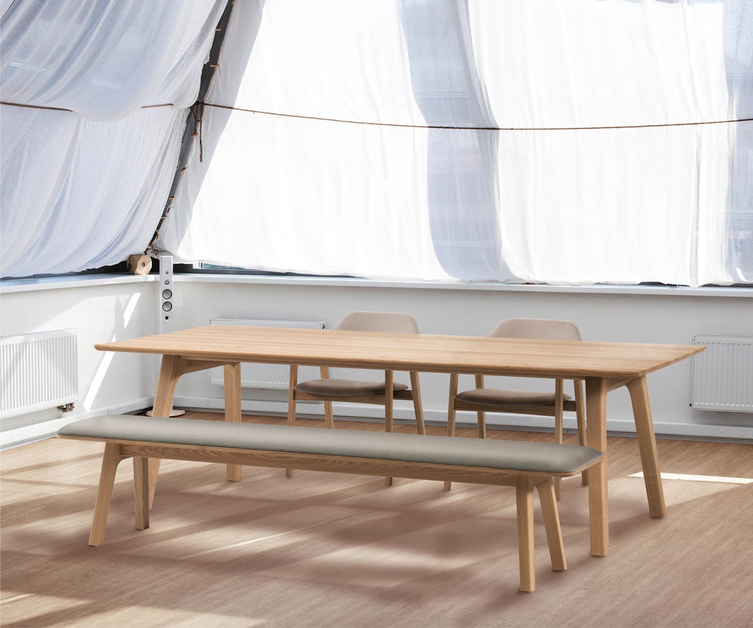 Exklusive Conde House Ten Design Sitzbank in Eiche Natur Matt Exklusive Conde House Ten Design Sitzbank in Eiche Natur Matt