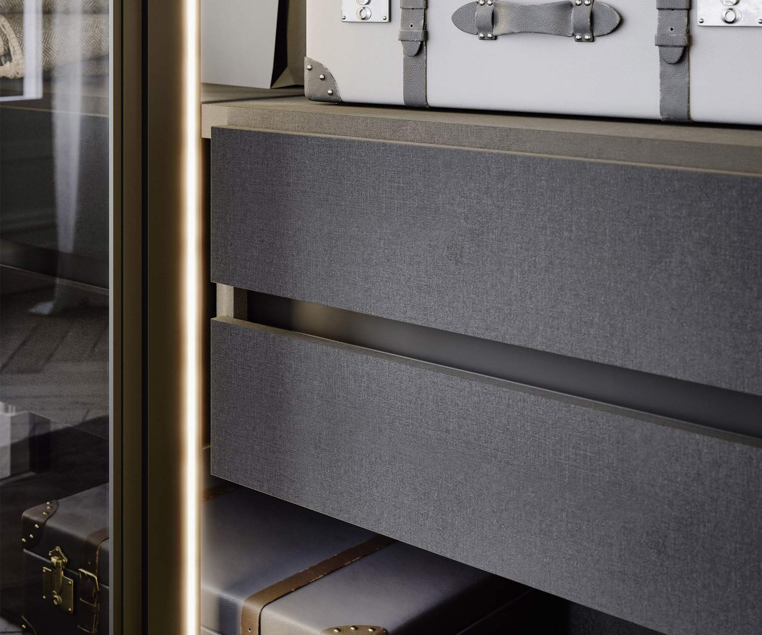 Kleiderschrank Glastueren mit schwebenden SChubladen Kleiderschrank Glastueren mit schwebenden SChubladen