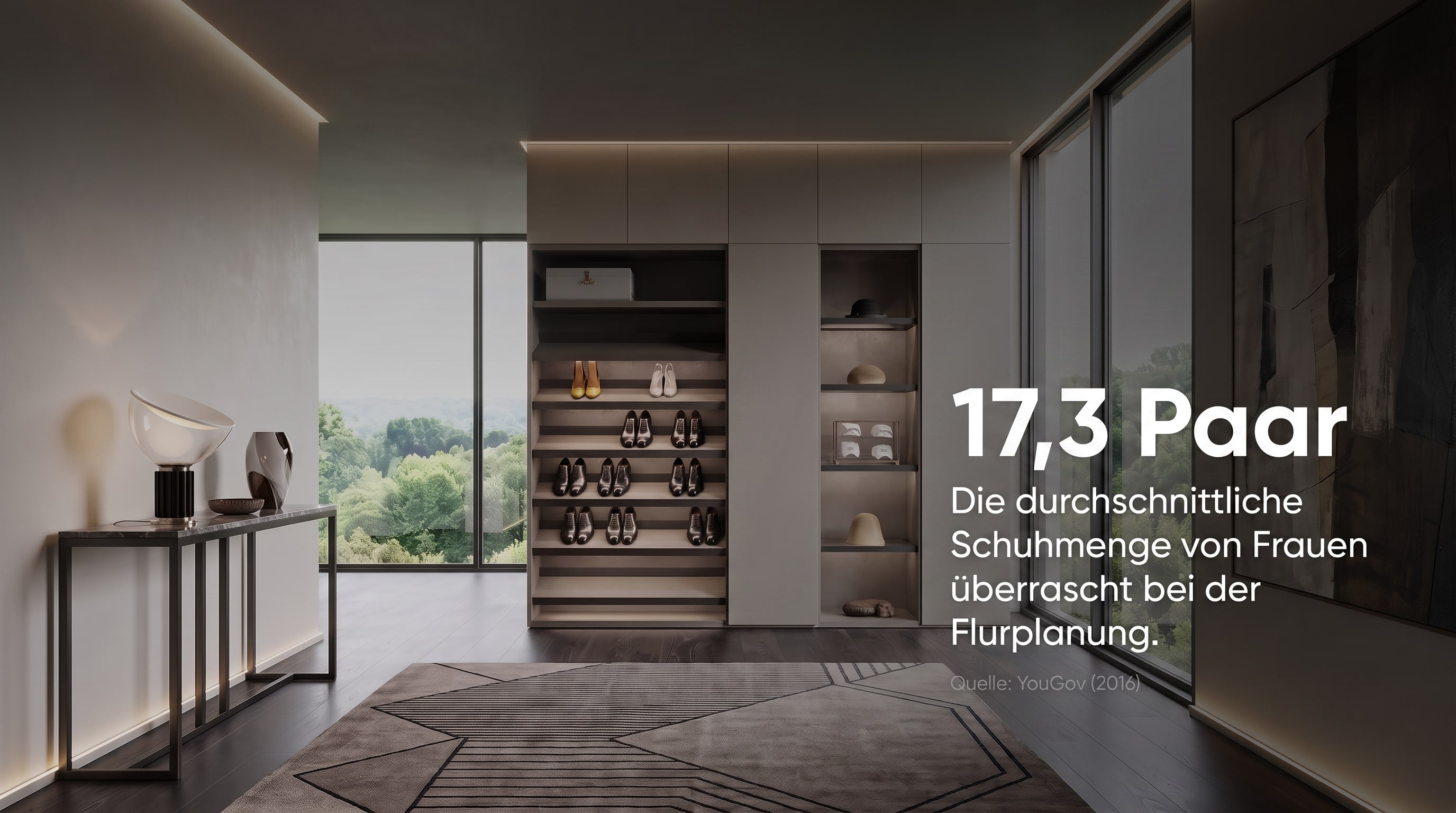 17,3 Paar – Die durchschnittliche Schuhmenge von Frauen überrascht bei der Flurplanung.