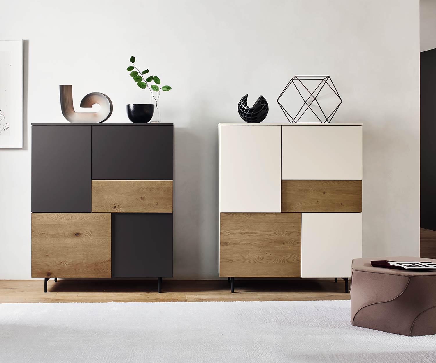 Hochwertiges Livitalia Design Highboard Incontro in Grau und in Weiß Matt Hochwertiges Livitalia Design Highboard Incontro in Grau und in Weiß Matt