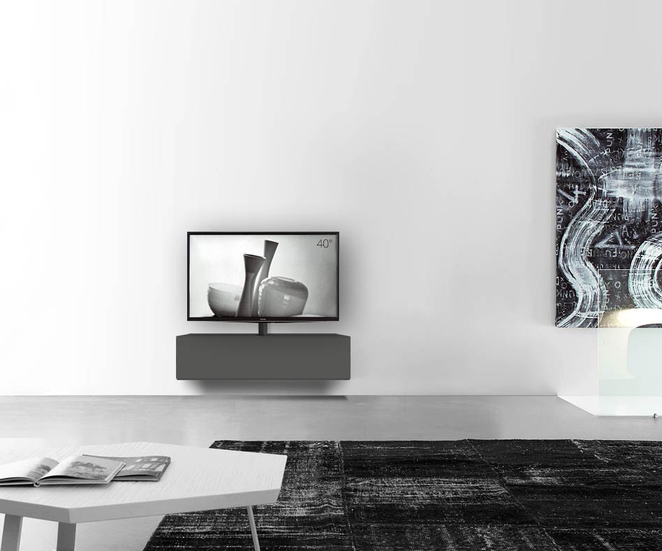 Design Lowboard Konfigurator mit TV Halterung Wand Breite 120 32 54,6 mitte matt dunkelgrau
