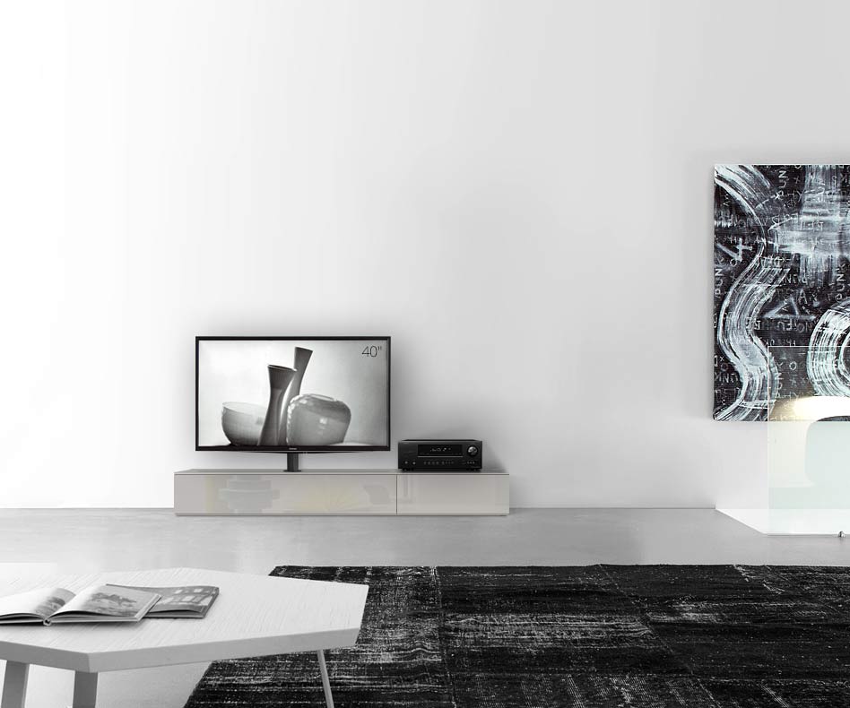 Design Lowboard Konfigurator mit TV Halterung Boden Breite 180 25,5 45 links glanz hellgrau