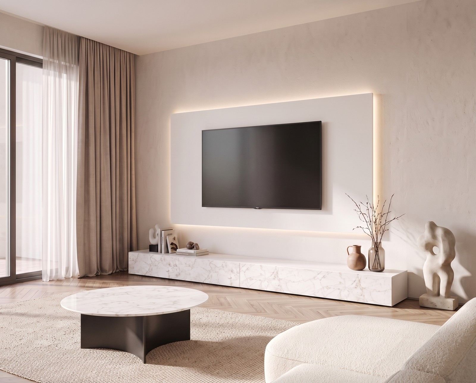 Livitalia Wohnwand C111 in Weiß im Wohnzimmer